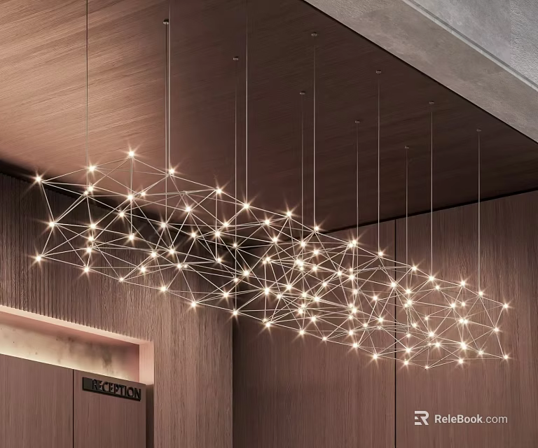 Modern Geometric Chandelier With Star Shaped Design And Bright Lighting In Interior Space 3d model 