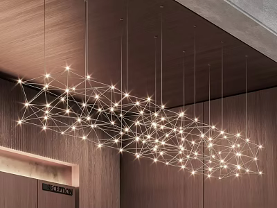 Modern Geometric Chandelier With Star Shaped Design And Bright Lighting In Interior Space 3d model