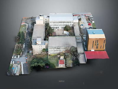 Cartoon Scene Of Campus Model With Various Buildings Trees Roads And Vehicles 3d model