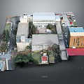 Cartoon Scene Of Campus Model With Various Buildings Trees Roads And Vehicles
