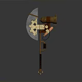 Steampunk Style Hybrid Weapon With Axe Blade Gun Barrel And Gear Decorative Details