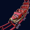 Thrilling Red Roller Coaster Amusement Park Ride With Multiple Cars On Track