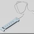 White Electrical Power Strip With Multiple Outlets And Attached Power Cord Plug 3d model