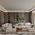 Luxury Modern Living Dining Room With Marble Wall Beige Sofa Coffee Table Open Concept Design