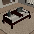 Traditional Chinese Luohan Bed Living Room Design With Wooden Frame Light Cushions And Carpet