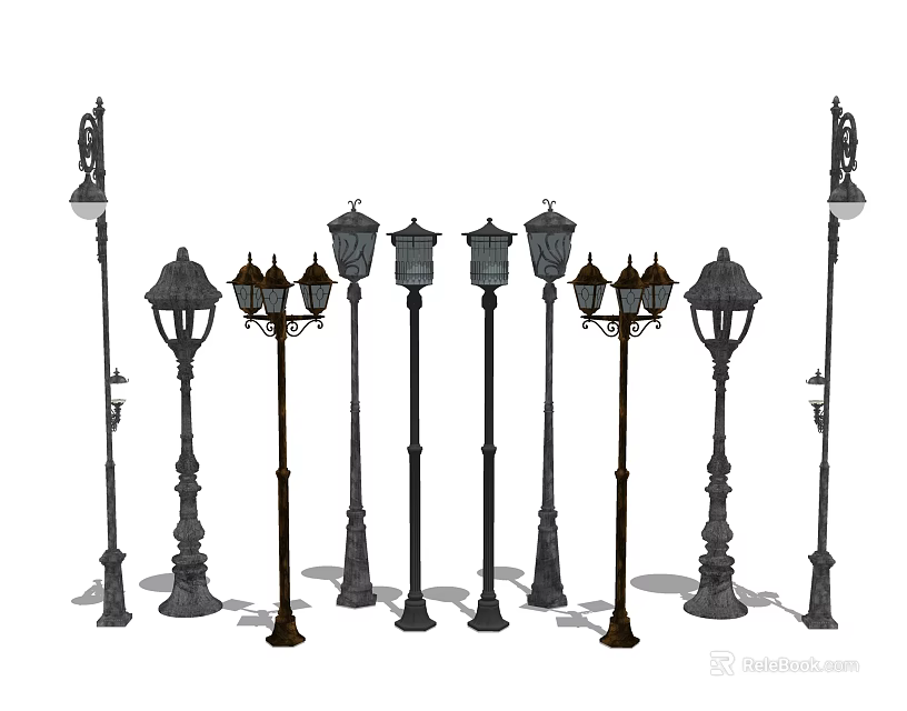 Classic Design Outdoor Lights With Various Styles Metal Poles For Garden And Street 3d model 