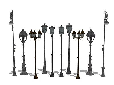 Classic Design Outdoor Lights With Various Styles Metal Poles For Garden And Street 3d model