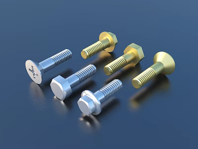 Gold And Silver Hex Head Bolts With Round Head Fasteners Hardware 3d model