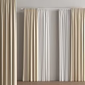 Elegant Modern Window Curtains In Beige And White Soft Fabric Hanging On Rod