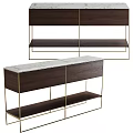 Modern Luxury TV Stand With Dark Wood Cabinet Golden Metal Frame And Marble Top