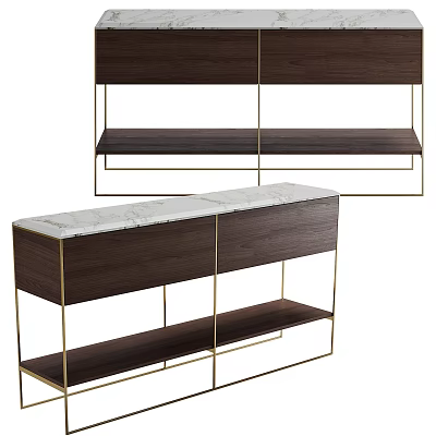 Modern Luxury TV Stand With Dark Wood Cabinet Golden Metal Frame And Marble Top 3d model