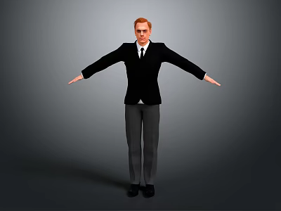 Game and Movie Character Wearing Black Suit White Shirt with Arms Outstretched Standing Pose 3d model
