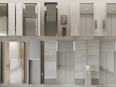 Modern Elevator Door Designs With Metal Panels And Stone Wall Finishes 3d model
