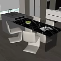 Elegant Modern Kitchen Interior With Marble Dining Table White Chairs And Cabinets 3d model