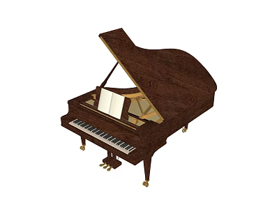 Brown Grand Piano With Open Lid Black And White Keys And Golden Legs 3d model