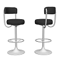 Modern Black Leather Bar Stools With Chrome Metal Frame And Swivel Base