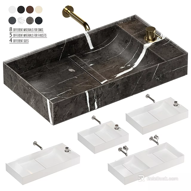 Modern Marble Bathroom Sink With 8mm Thick Design And 4 Different Sizes 3d model