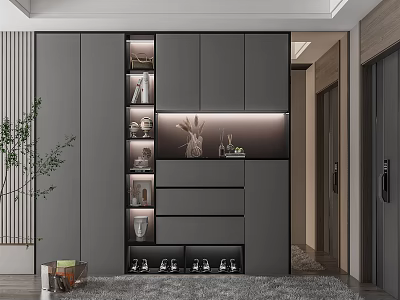Modern Shoe Cabinet Interior Design With Multiple Shelves And Illuminated 3d model