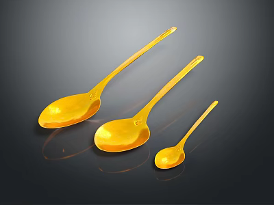 Yellow Household Spoons Set Of Three For Kitchen And Dining Use 3d model