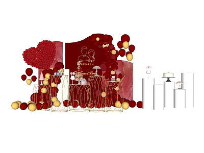 Red Heart Inflatable Decoration For Wedding Event With Balloons And Setup 3d model