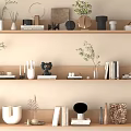 Cozy Minimalist Home Decor Shelves With Ornaments Sculptures Plants Frames Cups Books And Candle Holders