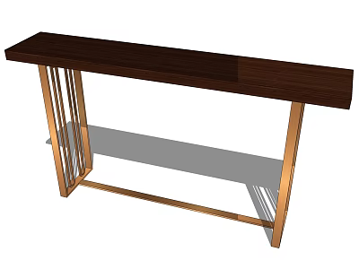 Modern Console Table With Dark Wood Top Gold Metal Legs And Lower Shelf 3d model