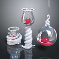 Modern Candle Lamp Collection With White Spiral Base Hanging Sphere Silver Frame Red Candle