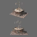 Modern Round Dining Table Set with Chairs Pendant Light and Decorative Rug 3d model