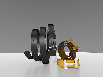 Fashionable Leather Belts Featuring Black Brown Straps And Metal Buckles Design 3d model