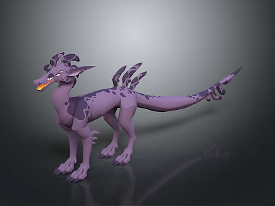 Purple Horned Dragon 3D Model Game Movie Character With Spiked Back And Long Tail 3d model