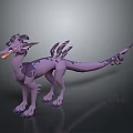 Purple Horned Dragon 3D Model Game Movie Character With Spiked Back And Long Tail