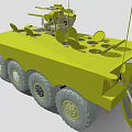 Green Six Wheeled Armored Functional Vehicle With Turret Antenna And Circular Devices