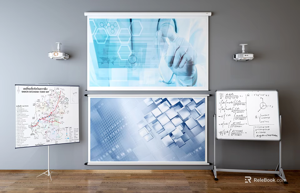 Projection Monitoring System With Interactive Touch Interface On Projection Screen And Data Visualization Charts 3d model 