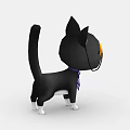 Cute Black And White Cartoon Cat With Yellow Round Glasses And Striped Tie Standing