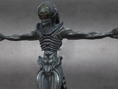 Game Movie Alien Character With Metallic Skeletal Structure Open Arms And Detailed Design 3d model