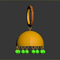 Golden Dome Hat Ornament With Ring Top Red Black Details And Green Beads