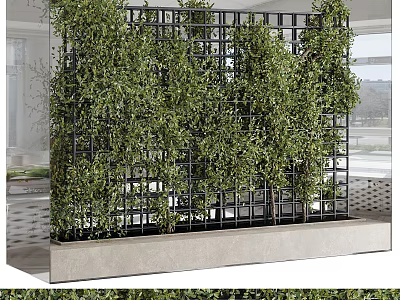 Lush Green Vines Growing On Black Metal Grid Frame As Indoor Decorative Partition 3d model