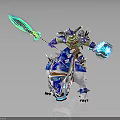 Armored Warrior Riding Blue And White Armored Creature With Glowing Weapon And Spikes