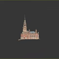 Classical Red Brick Building With Tall Spire Blue Roof Multiple Towers And Ornate Details
