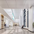 Hospital Outpatient Clinic Lobby With Bright Lighting Reception Desk White Pillars And Green Plants