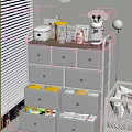 White Storage Cabinet With Drawers Containers Glass Jars Coffee Maker And Open Storage Boxes