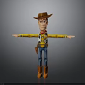 3D Toy Cowboy Character With Brown Hat Yellow Plaid Shirt Blue Jeans And Arms Outstretched