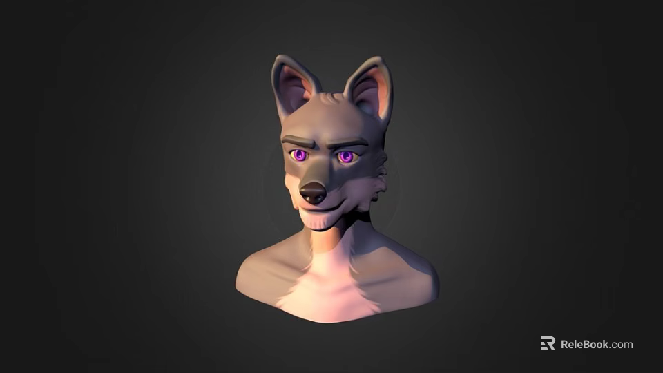 Detailed 3D Rendered Wolf Character Head With Purple Eyes For Game And Movie 3d model 