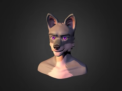 Detailed 3D Rendered Wolf Character Head With Purple Eyes For Game And Movie 3d model