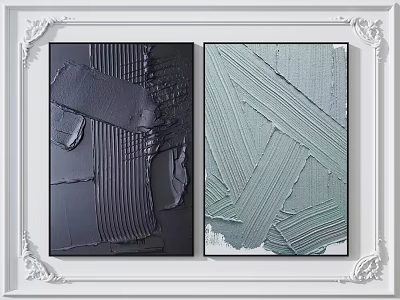 Abstract Paintings With Dark And Light Green Brushstroke Texture In White Ornate Frame 3d model