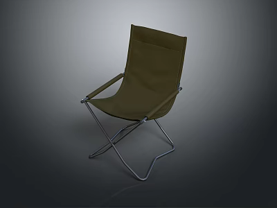 Folding Leisure Chair with Olive Green Canvas Seat and Silver Metal Frame 3d model