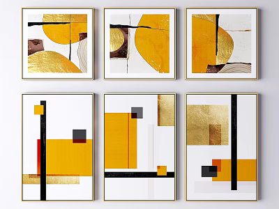 Modern Abstract Wall Art With Yellow Gold Geometric Patterns For Home Decor 3d model