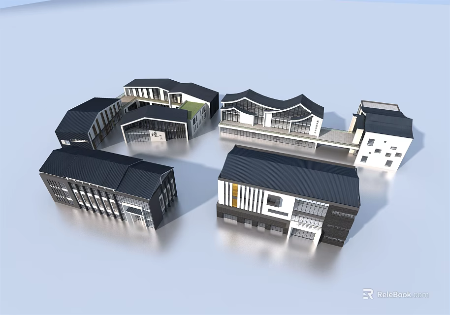 Modern Architectural Models With Various Designs Featuring Unique Roofs And Windows 3d model