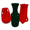 Three Red And Green Vases With Unique Decorative Designs For Home Decoration