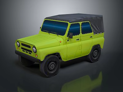 Bright Yellow Vintage Off Road Car With Black Soft Top And Classic Design 3d model